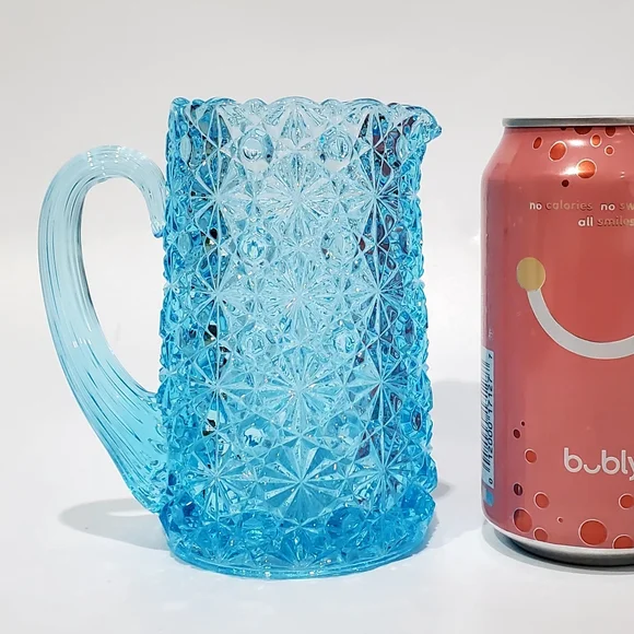 Vntg Fenton Daisy and Button Bright Aqua Blue Glass 5" Pitcher - Picture 2 of 14